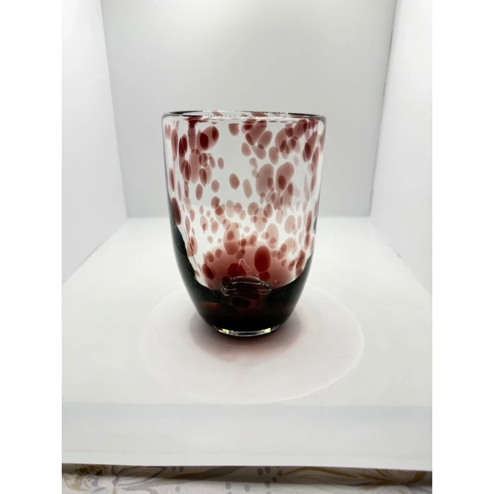 Handblown Art Glass Vase Purple Red Confetti Heavy Base‎ 8.5